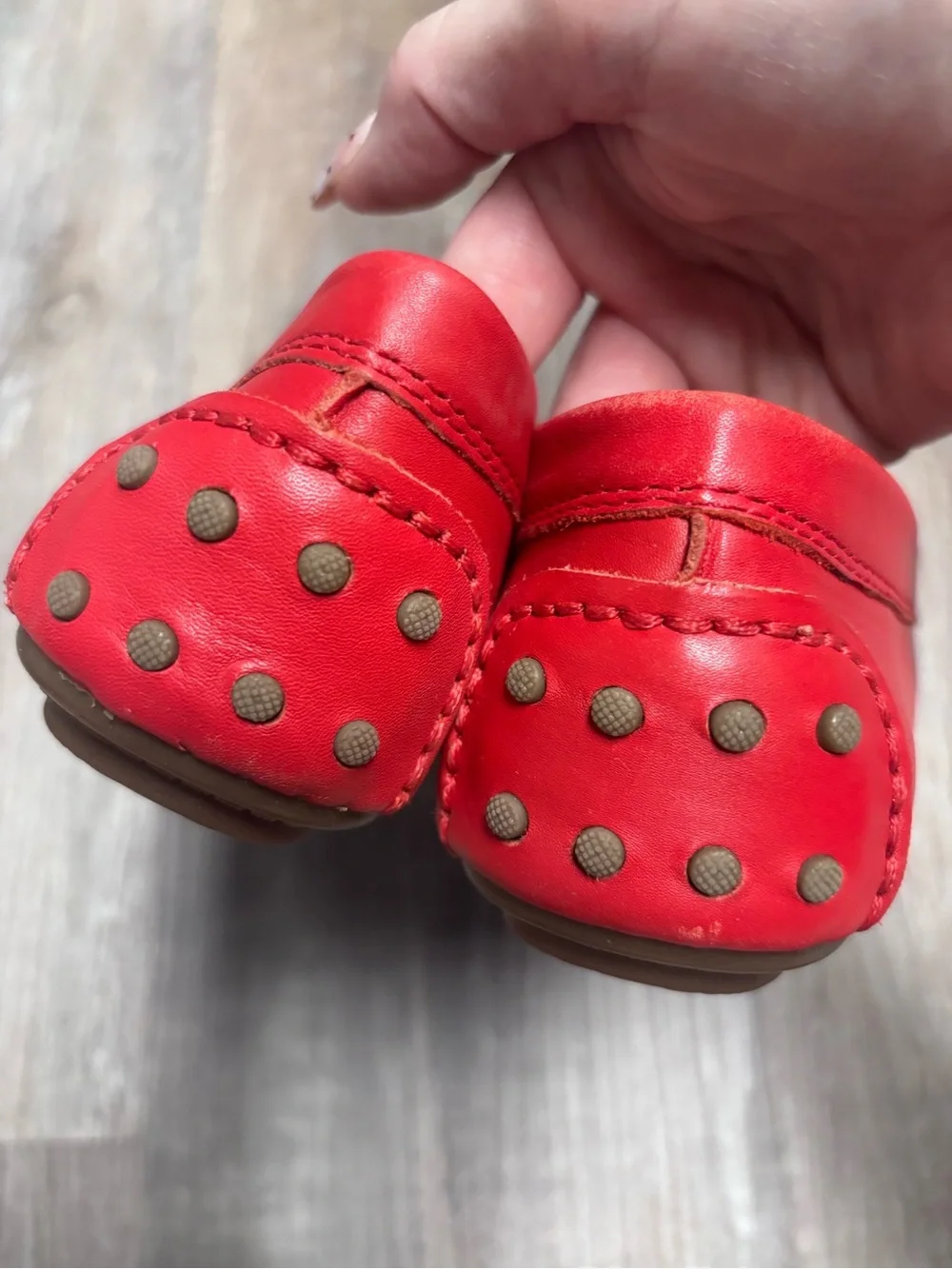 Vionic Ashby Red Leather Driving Loafers with Gold Bar Accent